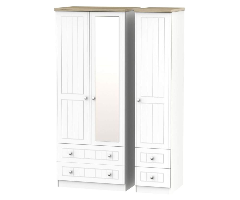 Welcome Furniture Vienna White Ash Triple 2 Drawer Mirror Wardrobe with Single Drawer Wardrobe