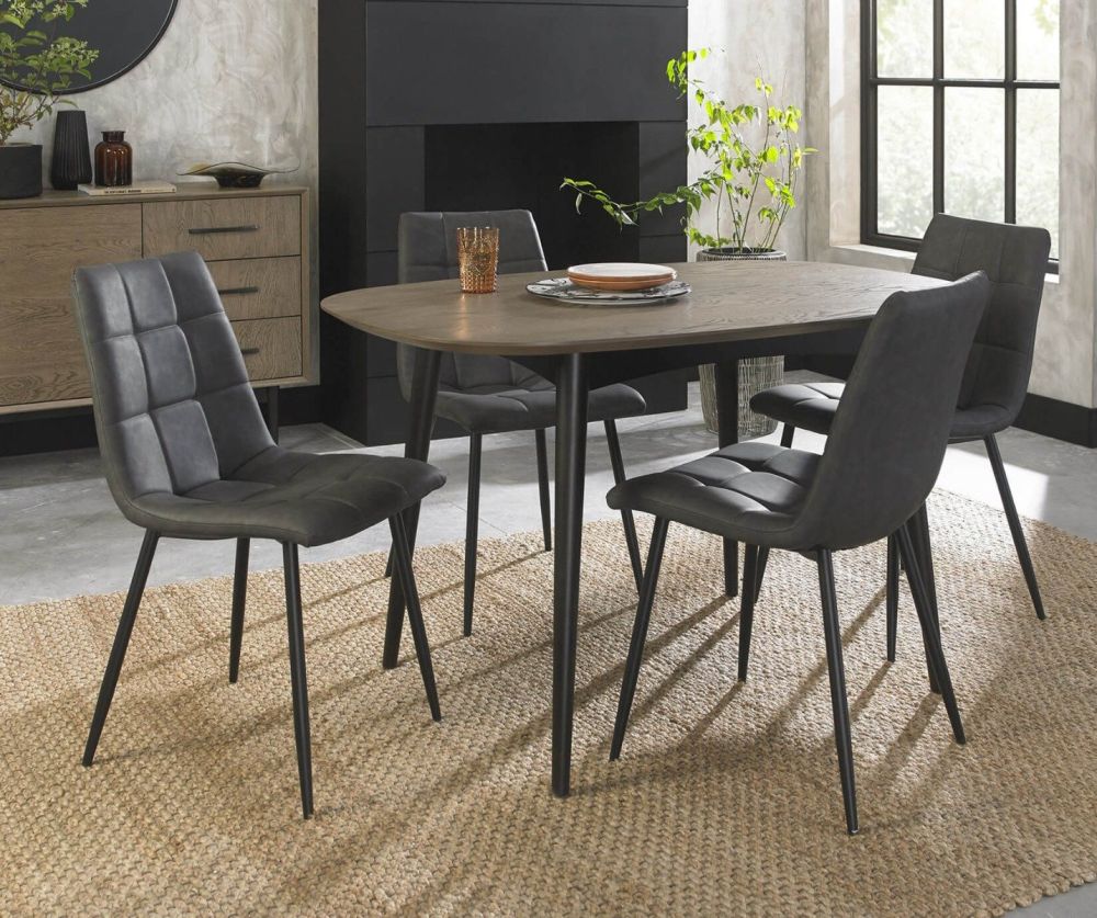 Bentley Designs Vintage 4 Seater Dining Table and 4 Mondrian Dark Grey Faux Leather Chairs with Sand Black Legs