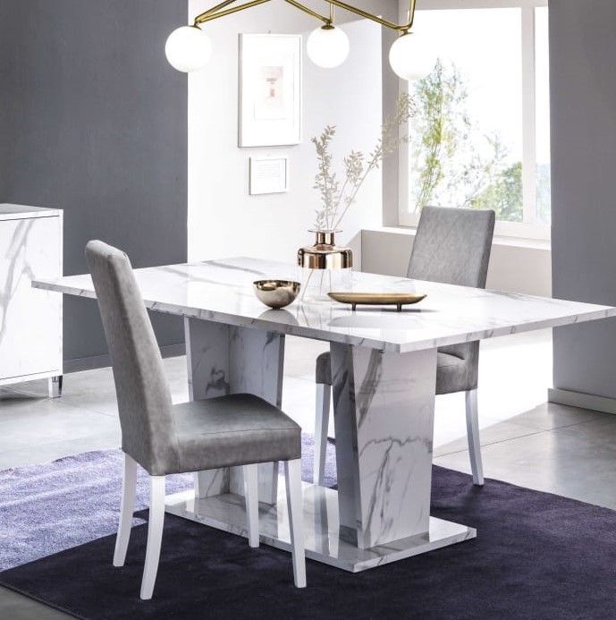 Ben Company Vittoria White Marble Finish Italian Extension Dining Table with 4 Dining Chair