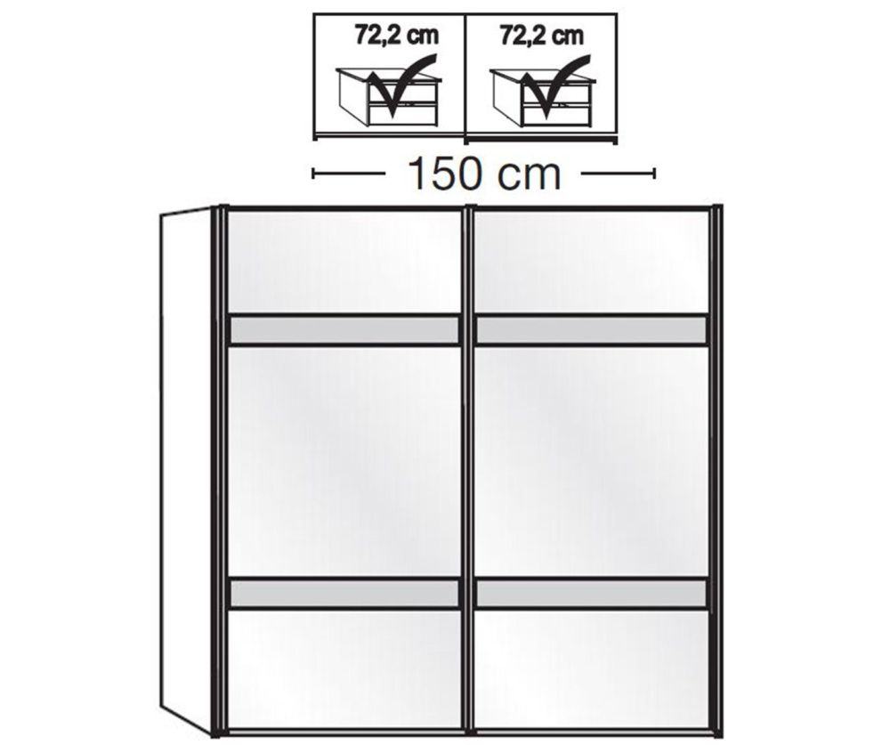 Wiemann Rialto Glass Pebble Grey Front 2 Door Sliding Wardrobe With 2 Cross Trims – W150cm
