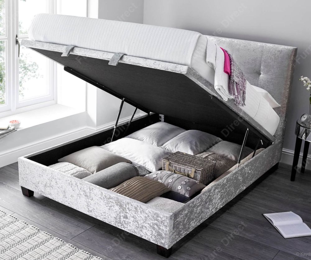 Kaydian Beds Walkworth Crushed Velvet Silver Fabric Ottoman Bed