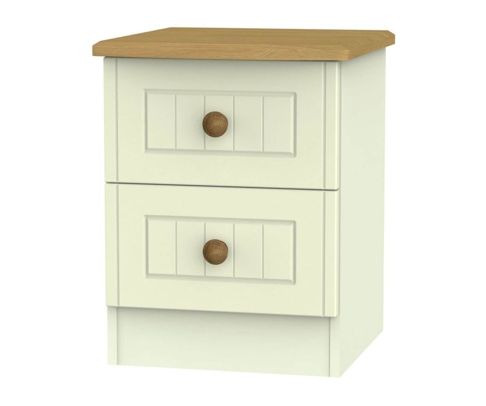 Welcome Furniture Warwick Cream and Oak Bedside Cabinet - 2 Drawer Locker