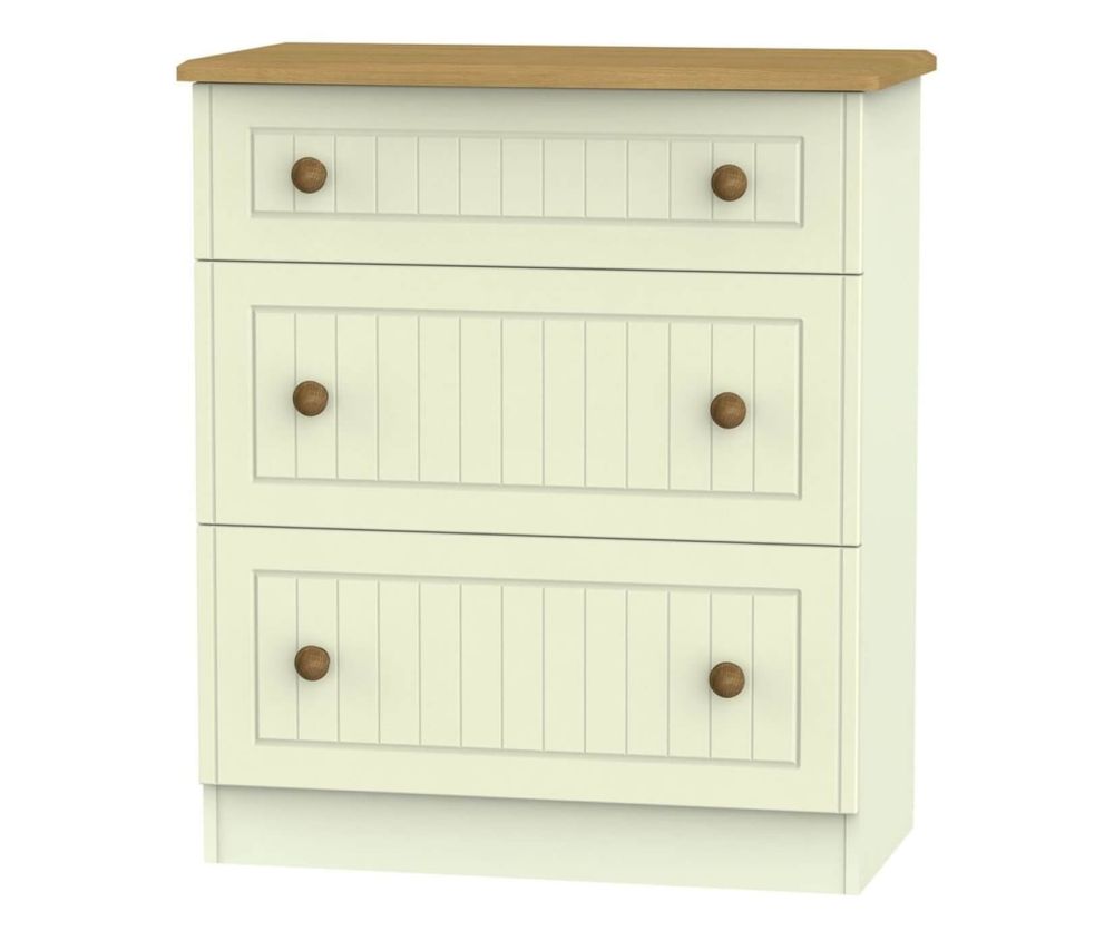 Welcome Furniture Warwick Cream and Oak Chest of Drawer - 3 Drawer Deep