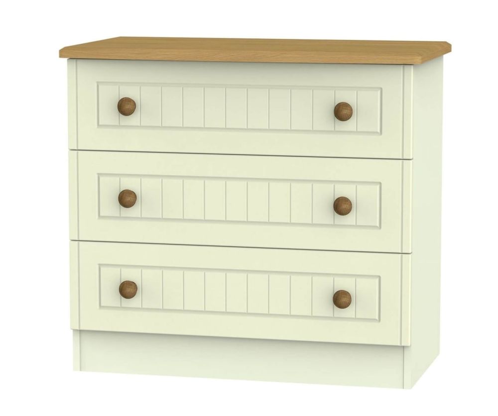 Welcome Furniture Warwick Cream and Oak Chest of Drawer - 3 Drawer