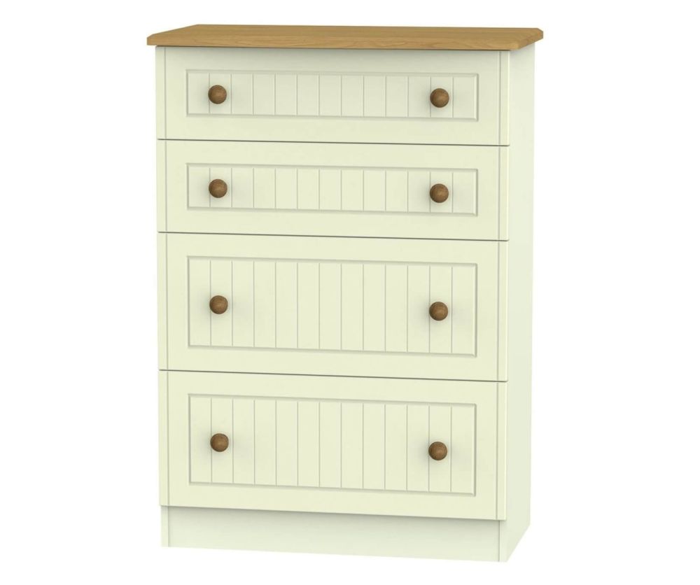 Welcome Furniture Warwick Cream and Oak Chest of Drawer - 4 Drawer Deep
