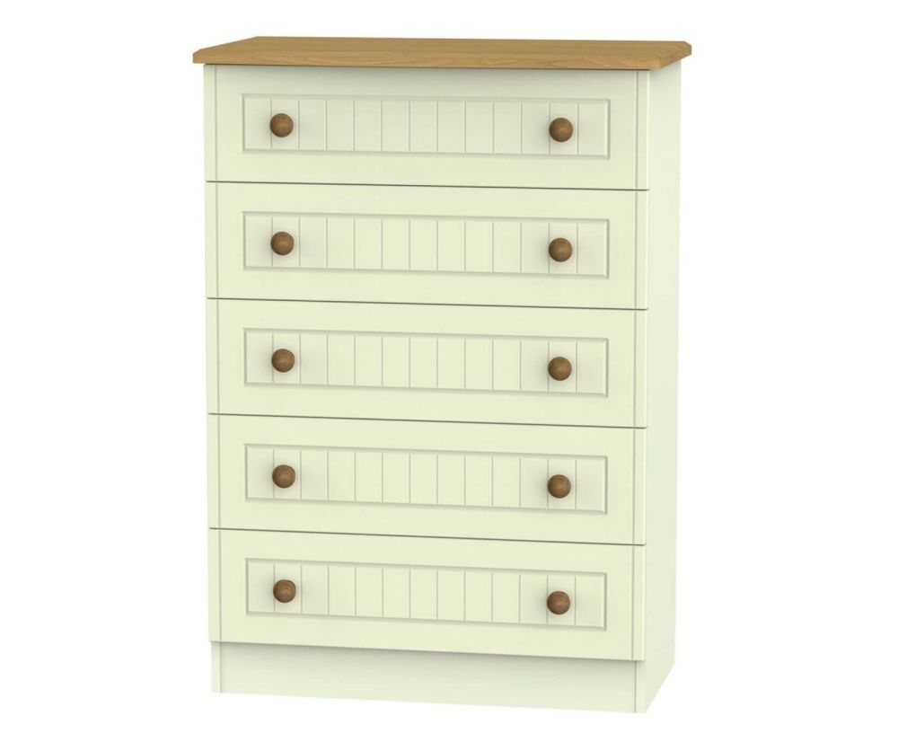 Welcome Furniture Warwick Cream and Oak Chest of Drawer - 5 Drawer