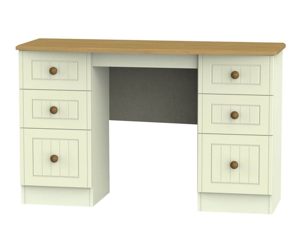 Welcome Furniture Warwick Cream and Oak Dressing Table - Kneehole Double Pedestal