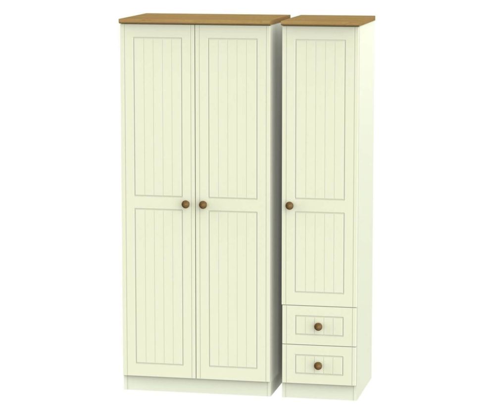 Welcome Furniture Warwick Cream and Oak Triple Wardrobe - Plain with 2 Drawer