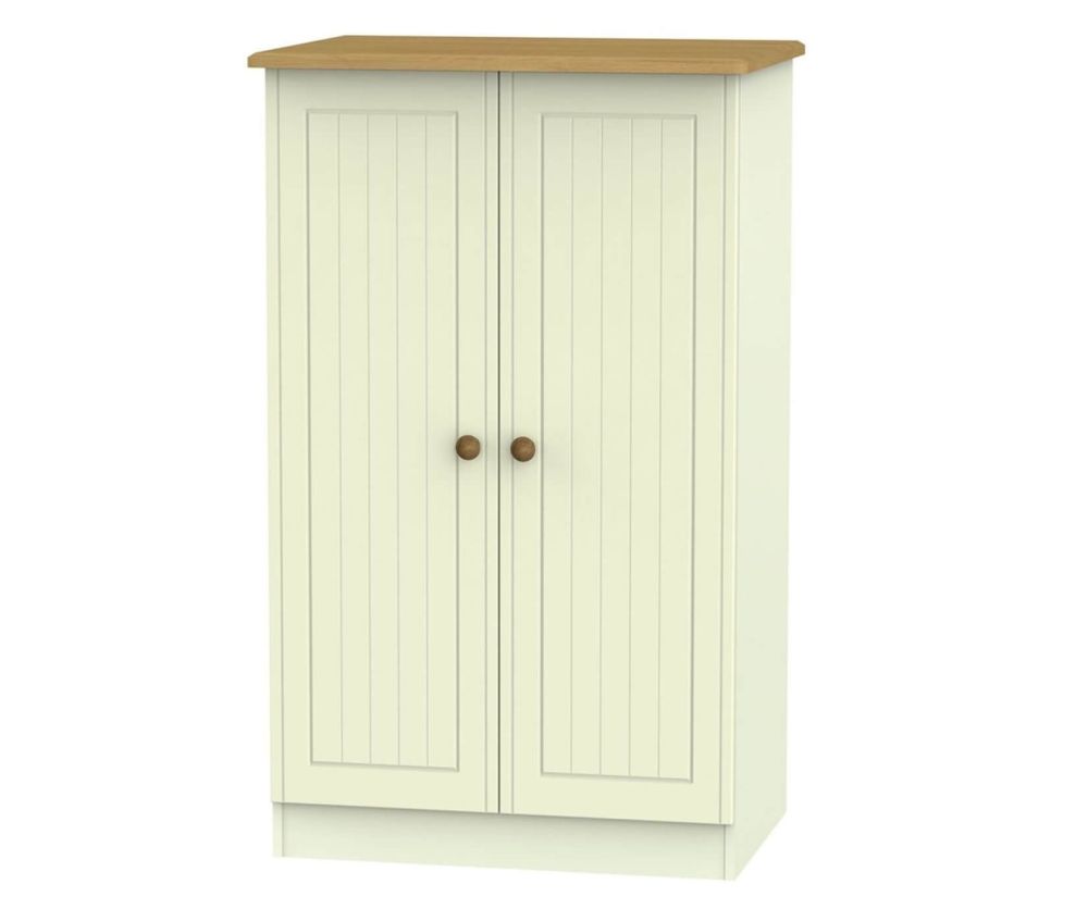 Welcome Furniture Warwick Cream and Oak Wardrobe - 2 Door Plain Midi