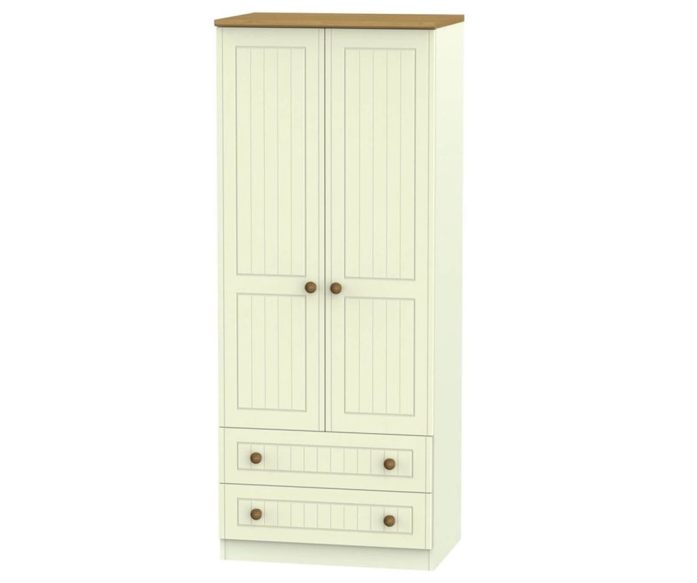Welcome Furniture Warwick Cream and Oak Wardrobe - 2ft6in with 2 Drawer