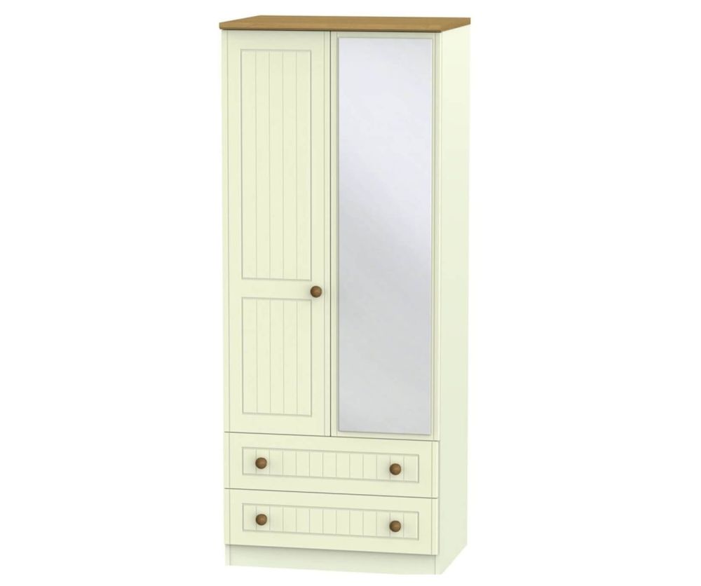 Welcome Furniture Warwick Cream and Oak Wardrobe - 2ft6in with Mirror and 2 Drawer