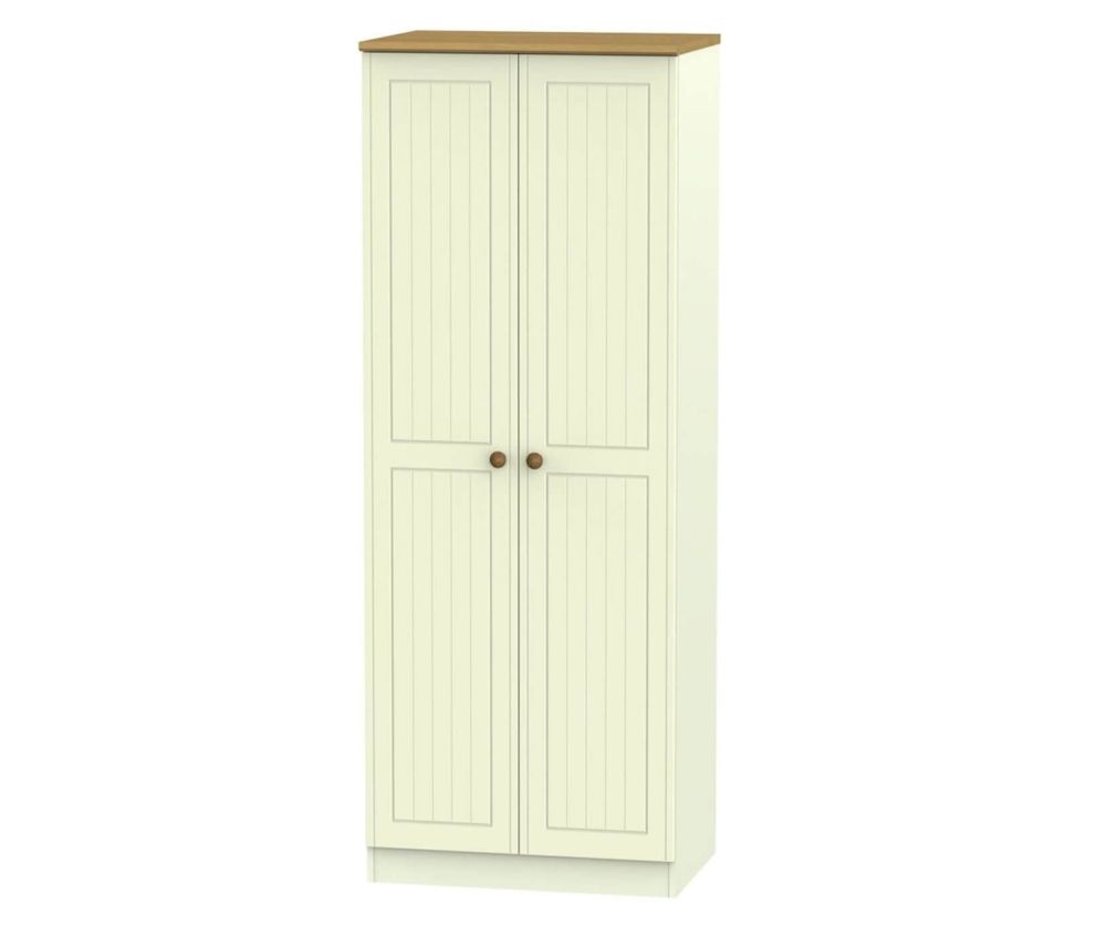 Welcome Furniture Warwick Cream and Oak Wardrobe - Tall 2ft6in Double Hanging