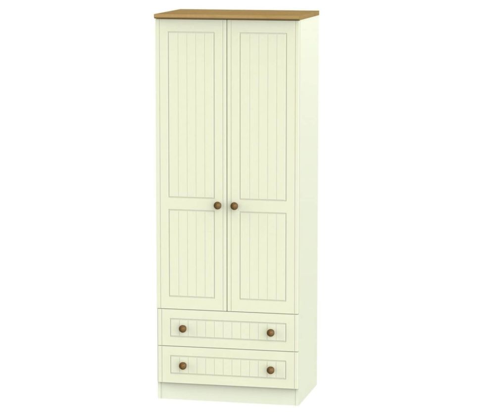 Welcome Furniture Warwick Cream and Oak Wardrobe - Tall 2ft6in with 2 Drawer