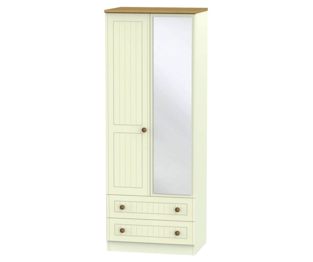 Welcome Furniture Warwick Cream and Oak Wardrobe - Tall 2ft6in with Mirror and 2 Drawer