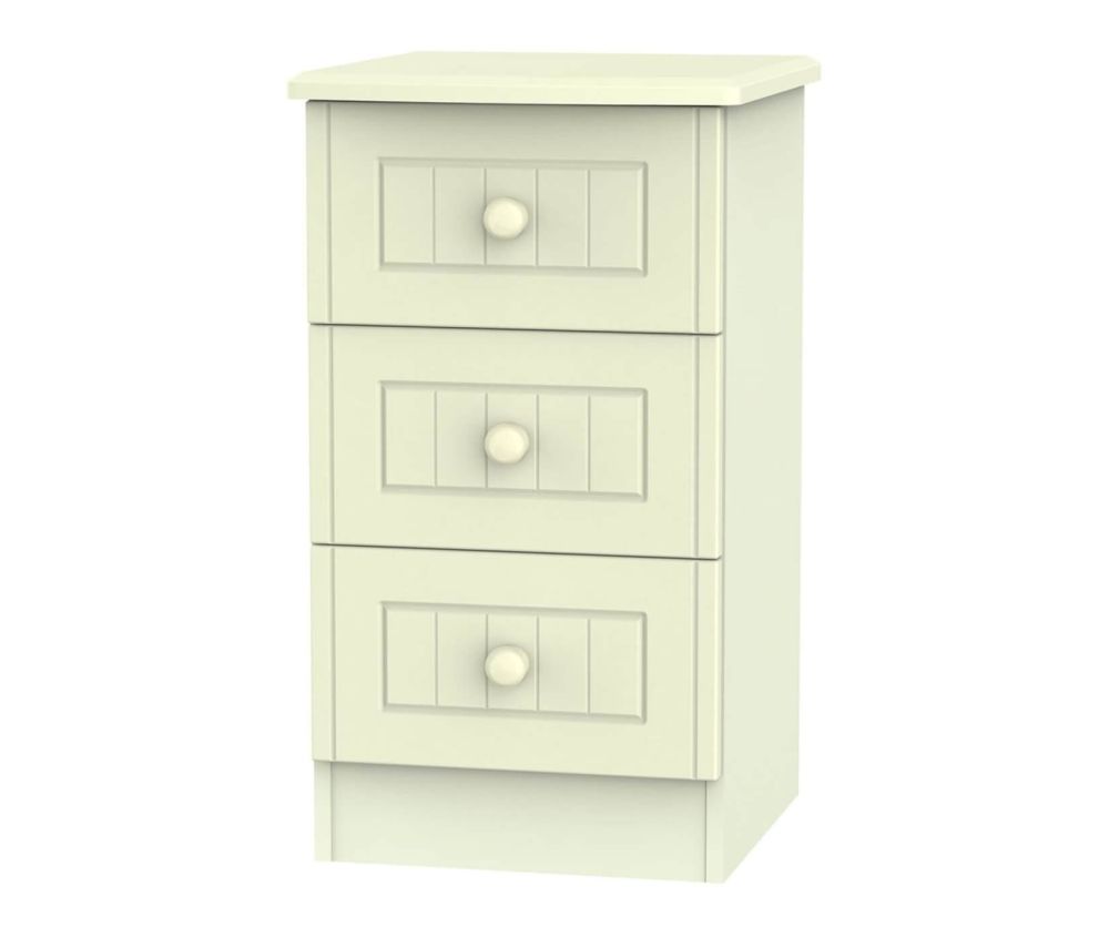 Welcome Furniture Warwick Cream Bedside Cabinet - 3 Drawer Locker
