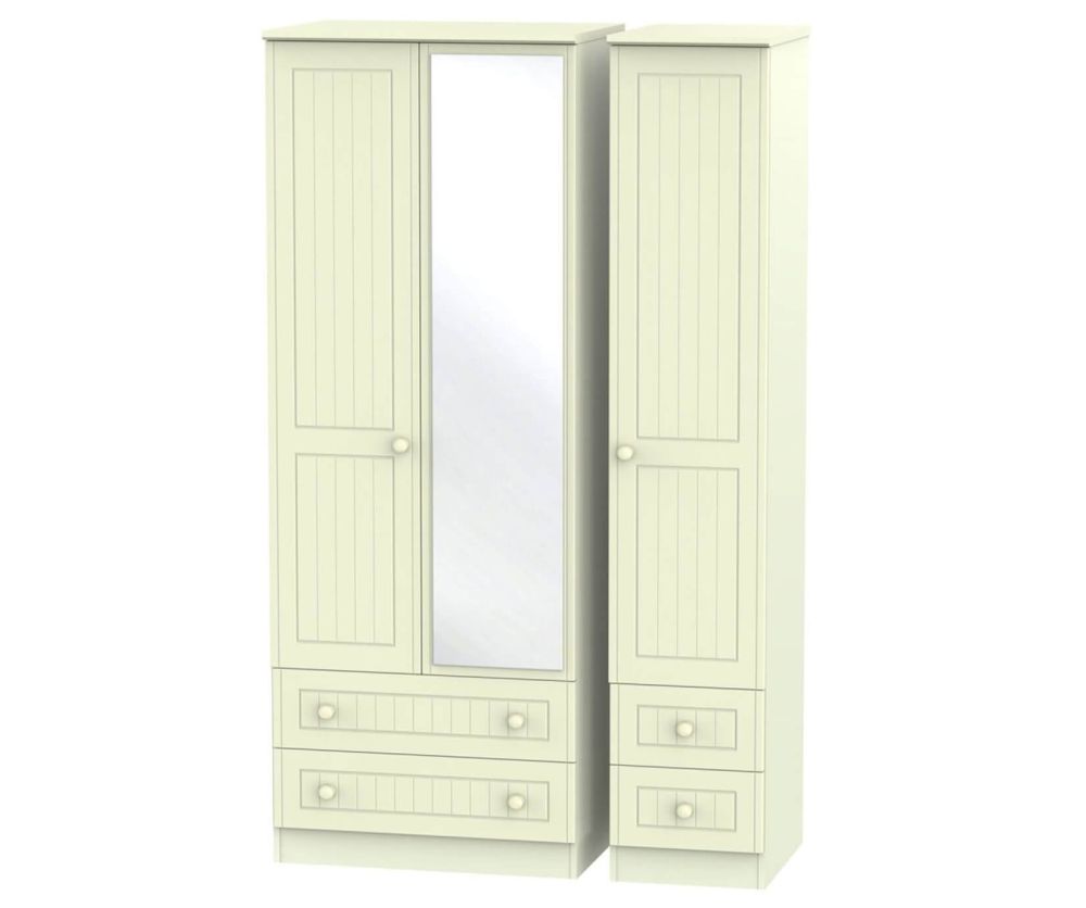 Welcome Furniture Warwick Cream Triple Wardrobe - Tall with Drawer and Mirror