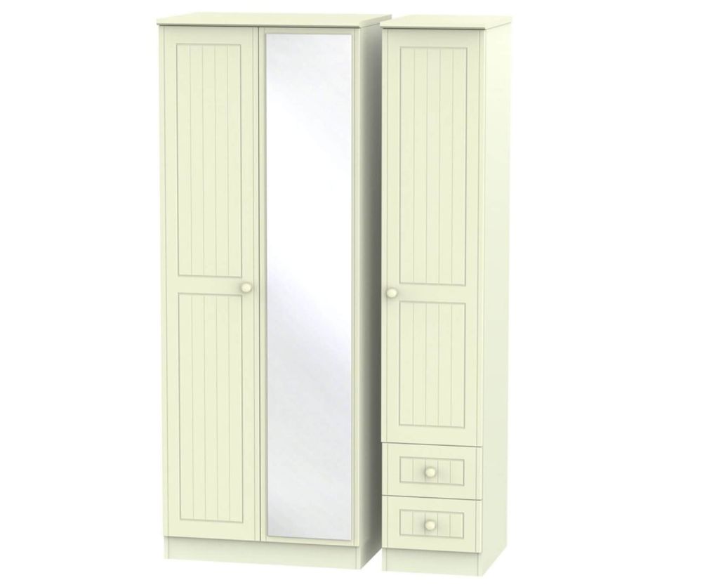 Welcome Furniture Warwick Cream Triple Wardrobe - Tall with Mirror and 2 Drawer