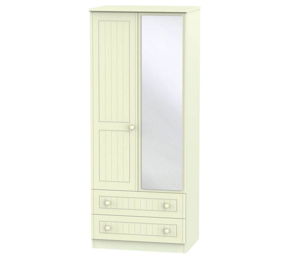 Welcome Furniture Warwick Cream Wardrobe - 2ft 6in with Mirror and 2 Drawer