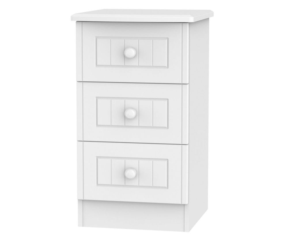 Welcome Furniture Warwick White Bedside Cabinet - 3 Drawer Locker