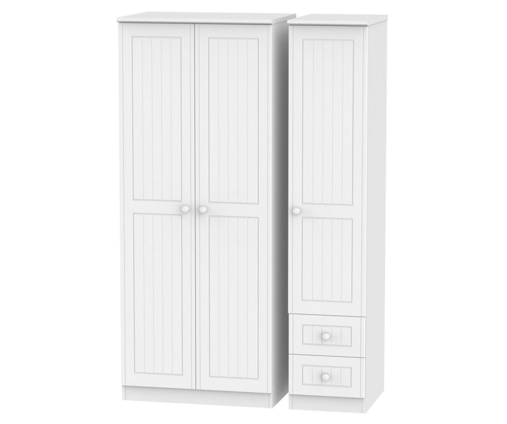 Welcome Furniture Warwick White Triple Wardrobe - Plain with 2 Drawer