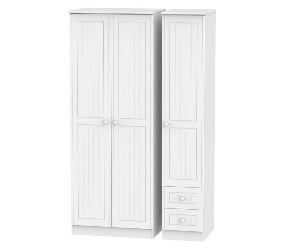 Welcome Furniture Warwick White Triple Wardrobe - Tall Plain with 2 Drawer
