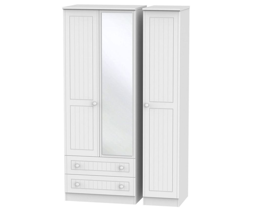 Welcome Furniture Warwick White Triple Wardrobe - Tall with 2 Drawer and Mirror