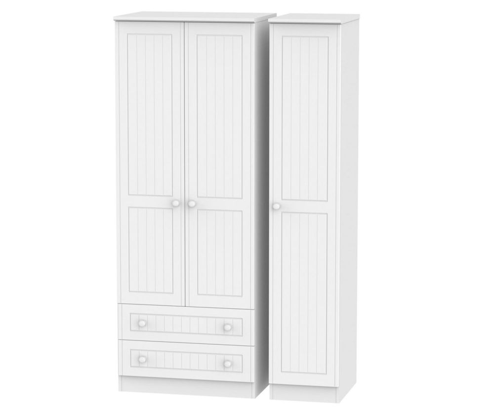 Welcome Furniture Warwick White Triple Wardrobe - Tall with 2 Drawer