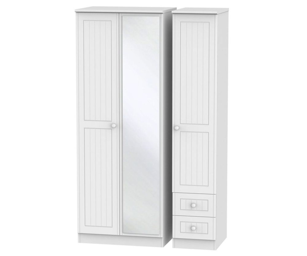 Welcome Furniture Warwick White Triple Wardrobe - Tall with Mirror and 2 Drawer