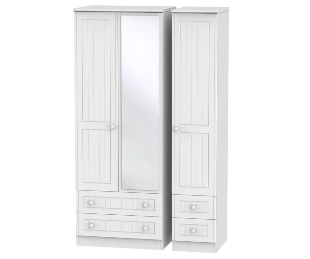 Welcome Furniture Warwick White Triple Wardrobe - Tall with Drawer and Mirror