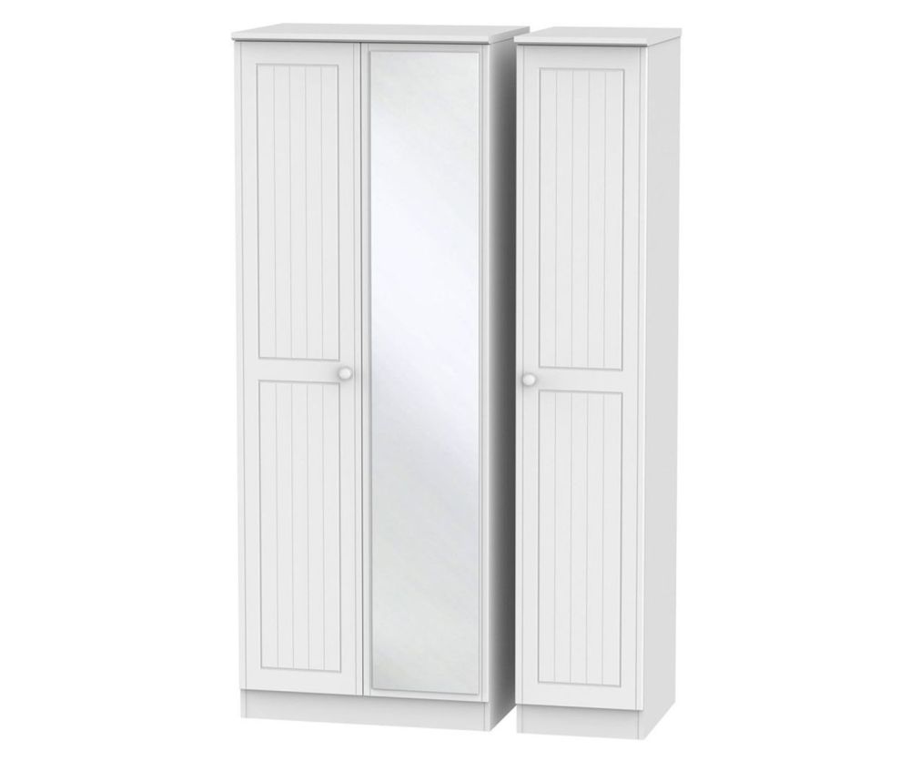 Welcome Furniture Warwick White Triple Wardrobe - Tall with Mirror