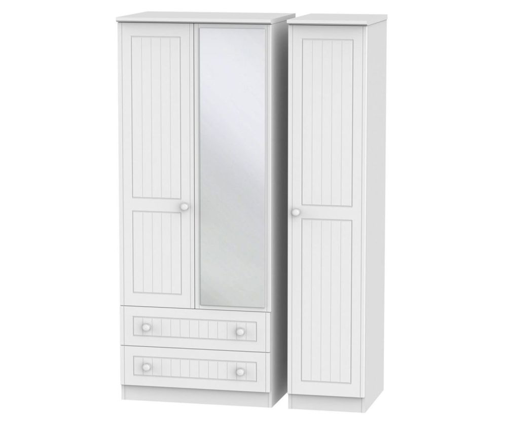 Welcome Furniture Warwick White Triple Wardrobe with 2 Drawer and Mirror
