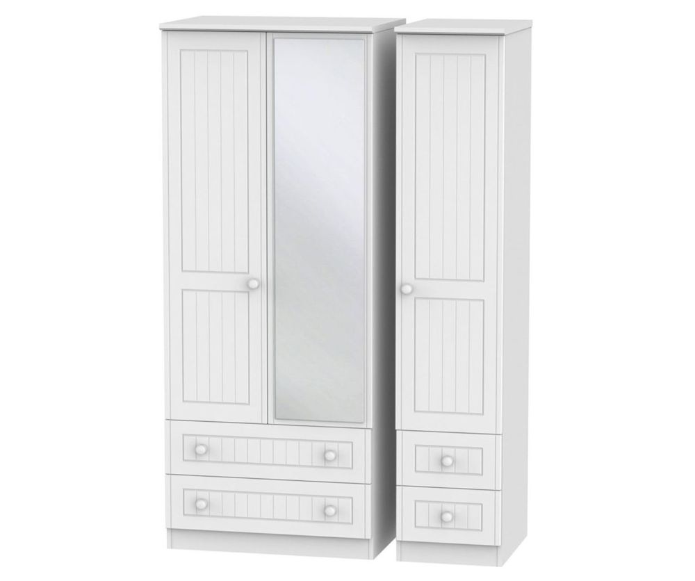 Welcome Furniture Warwick White Triple Wardrobe with Drawer and Mirror