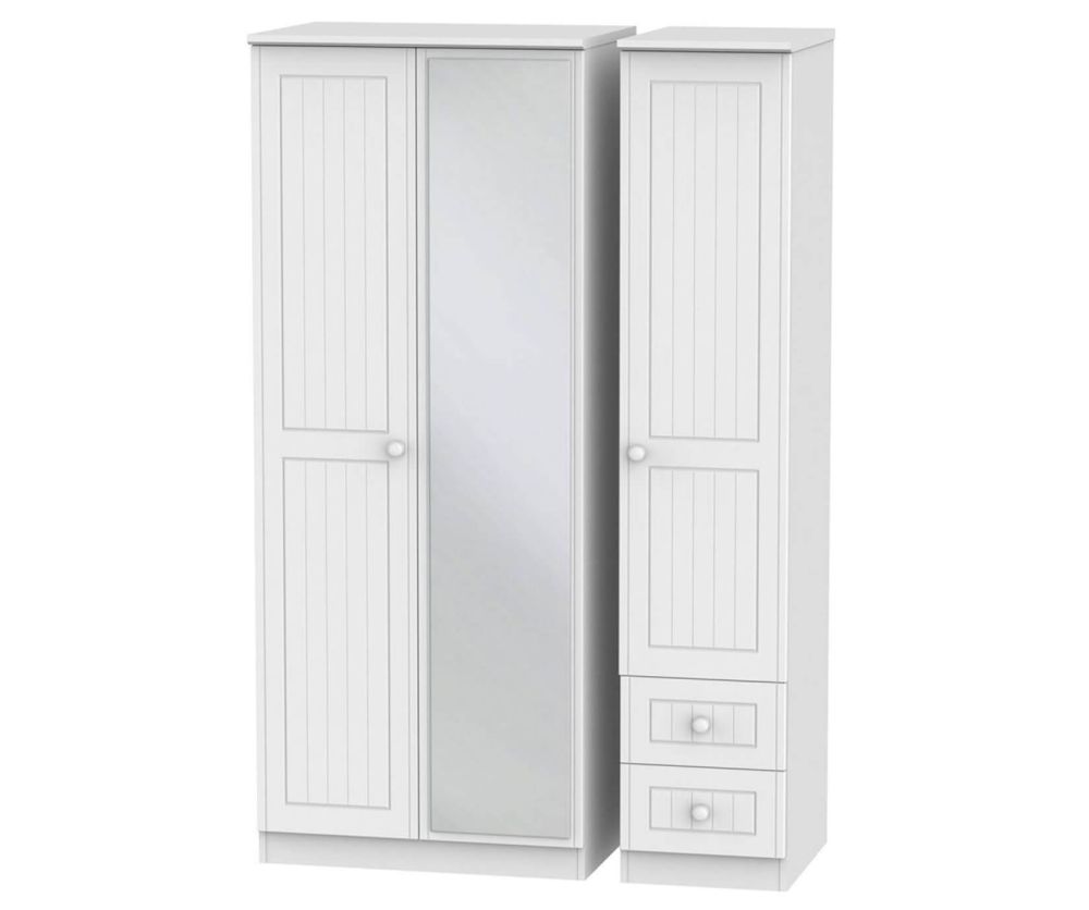 Welcome Furniture Warwick White Triple Wardrobe with Mirror and 2 Drawer