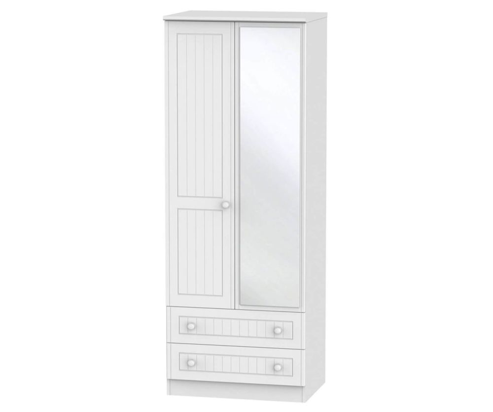 Welcome Furniture Warwick White Wardrobe - Tall 2ft6in with Mirror and 2 Drawer