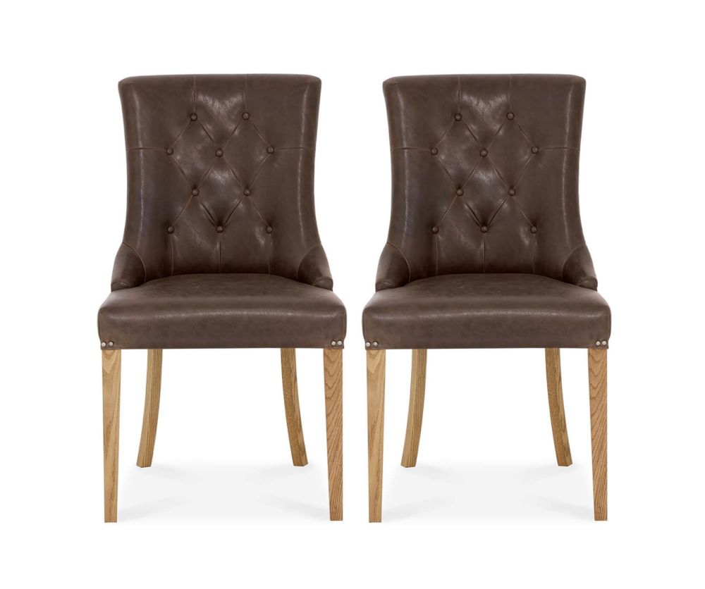 Bentley Designs Westbury Rustic Oak Espresso Faux Leather Upholstered Scoop Dining Chair in Pair