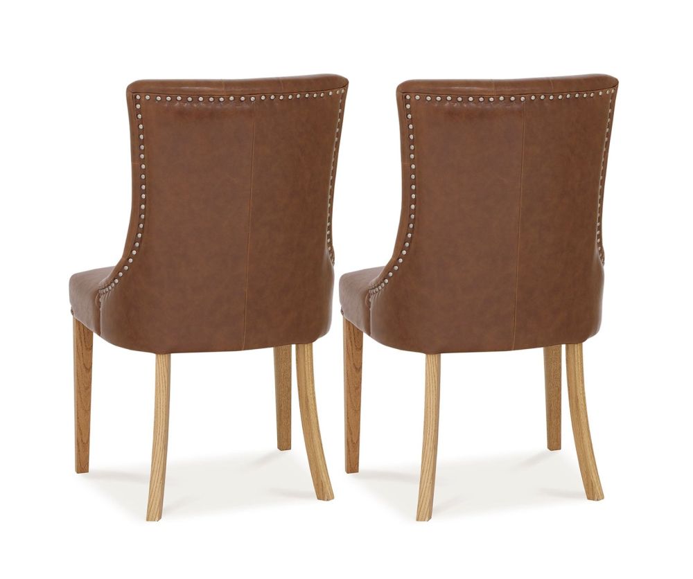 Bentley Designs Westbury Rustic Oak Tan Faux Leather Upholstered Scoop Dining Chair in Pair