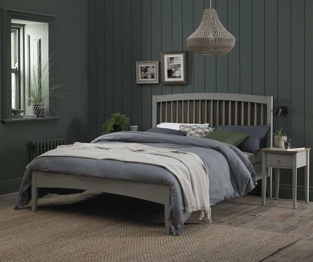 Bentley Designs Whitby Scandi Oak and Grey Spindle Low Footend Bed