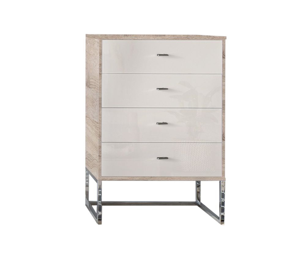 Wiemann Kansas 2 Drawer Bedside Cabinet with Champagne Glass Drawer and Chrome Angled Feet - H 61cm