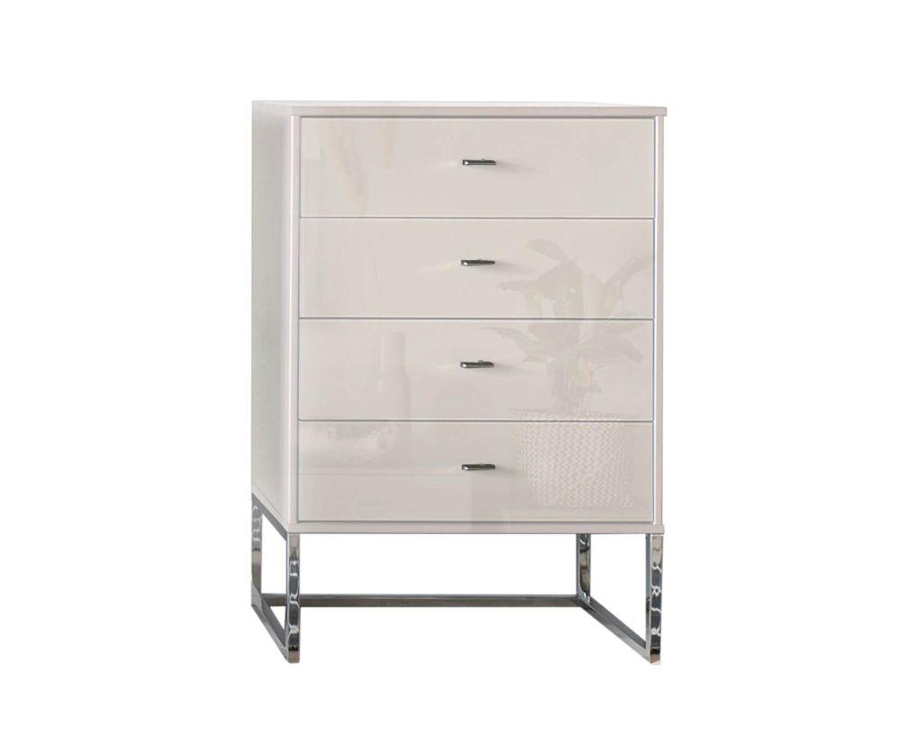 Wiemann Kansas 4 Drawer Chest with Champagne Glass Front and Chrome Angled Feet - W 40cm