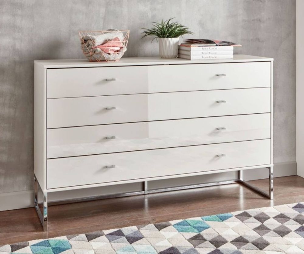 Wiemann Kansas 2 Drawer Bedside Cabinet with Champagne Glass Drawer and Chrome Angled Feet - W 60cm