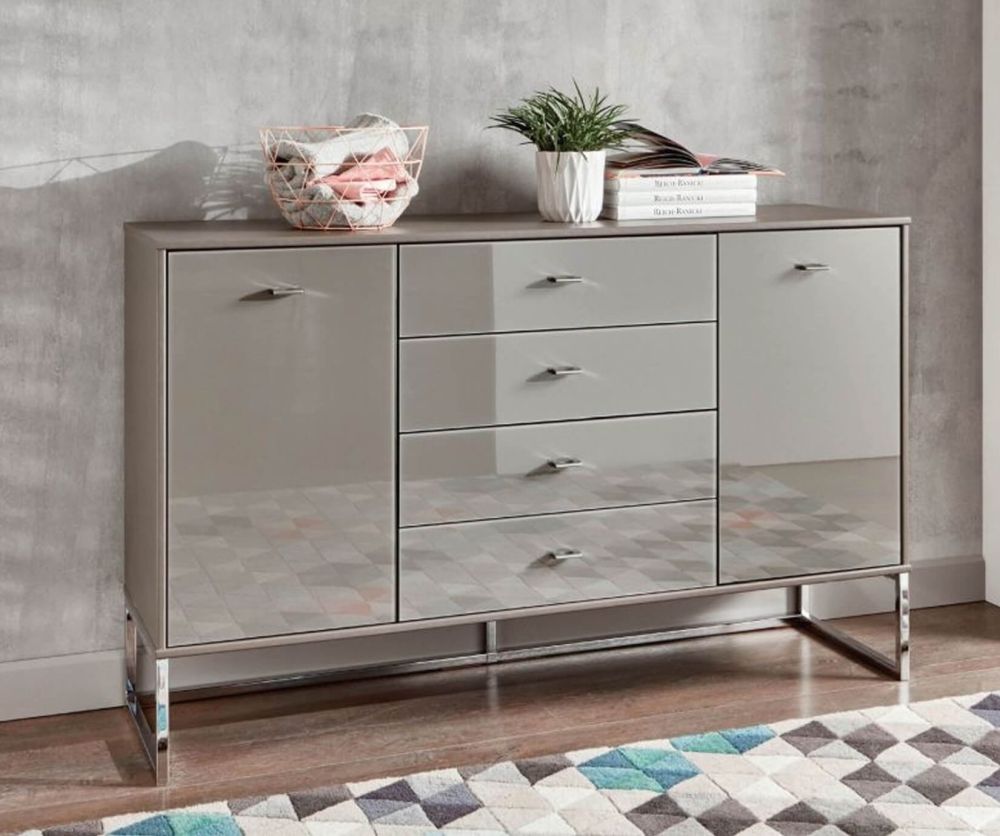 Wiemann Kansas Large 3 Drawer Bedside Cabinet with Havana Glass Drawer and Chrome Angled Feet - H 71cm